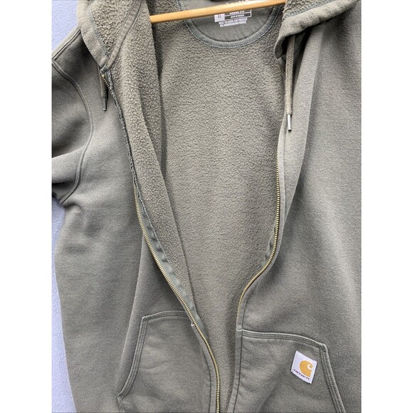 Carhartt Full Zip Fleece Hoodie Men Loose Fit Pockets Olive Green Worker Size XL - Picture 10 of 16